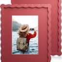 8X10 Wavy Picture Frame With Mat For 5x7, Wavy Edge Wooden Picture Frame with Real Glass - Wall Mount and Tabletop Display, Red, 2 Pack