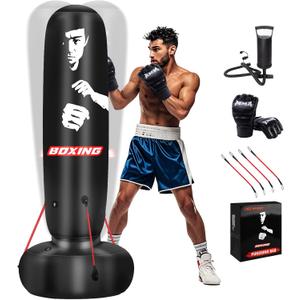 Punching Bag for Adults, 71" Boxing Bag with Stand and Fixed Rope,Free Standing Freestanding Punch Bag with Gloves and Pump, Inflatable Heavy Boxing Bag Set for Adults Teens Men Youth at Home Outdoor