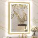 TETOTE Gold LED Bathroom Mirror with Lights 24x36 Frontlit & Backlit Vanity Framed Mirror Baroque Anti Fog Stepless Dimmable White/Warm/Natural,CRI90+,Waterproof,Wall Mounted(Horizontal/Vertical) (36"L x 24"W, Brushed Gold)