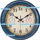 12 Inch Outdoor Clock with Thermometer and Hygrometer Combo, Waterproof Indoor Outdoor Wall Clocks for Patio, Pool, Garden, Bathroom Decor- Blue