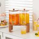 2 PCS 1 Gallon Drink dispenser, Glass Beverage Dispenser With Wood Stand, Large Water Drink Dispensers for Parties With Stainless Steel Spigot, Ideal for Lemonade,Juice, Tea, and Party Drinks