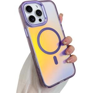 SAKUULO Magnetic Case for iPhone 16 Pro Max Compatible with Magsafe, Bling Laser Iridescent Florescent Crystal Sparkly Luxury Shockproof Protective Cover for Women Men, Purple