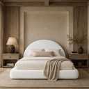 Round Bed – Washable Zip Cover - Upholstered Linen Premium Soft Foam - Modular Minimalist Modern - Half Circle Moon - Sold Sold Separately (White Linen Premium, King Base)