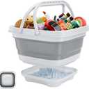 Bath Toy Storage Organizer - Foldable Bath Toy Holder for Bathtub, Bathtub Toy Storage with Removable Drying Base, Bathroom Toy Storage with 2 Hooks