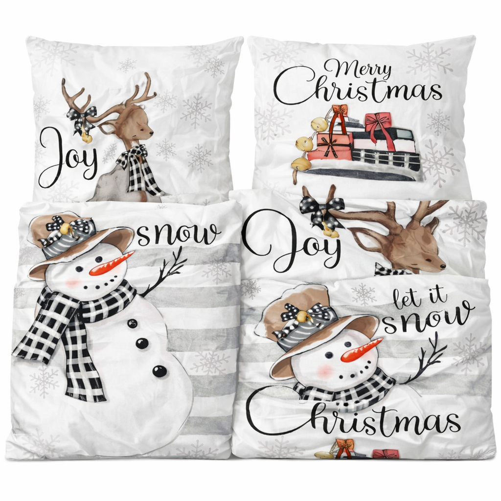Christmas Pillow Covers 18x18 Set of 6 for Christmas Decorations Santa Claus Snowman Christmas Tree Joy Grey Striped Christmas Pillows Throw Pillow Covers Christmas Farmhouse Decor for Couch Pink