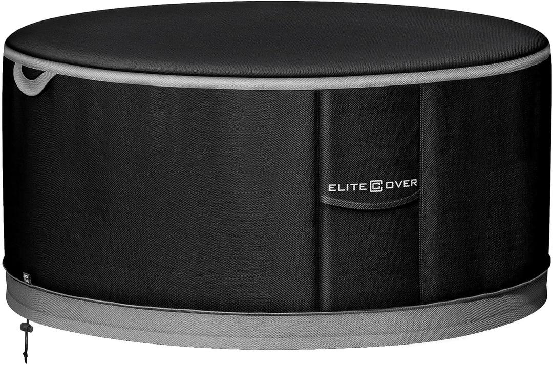 EliteCover 36 inch 600D Heavy Duty Outdoor Fire Pit Cover Round with Waterproof,UV & Fade Resistant, Firepit Covers Round (Black)