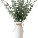 Vase with Greenery, 20pcs Artificial EucalyptusStems in White Vase, Boho Home Decor Plant, 19" Decorative Fake Plants for Home Farmhouse Mantle Centerpiece Decor