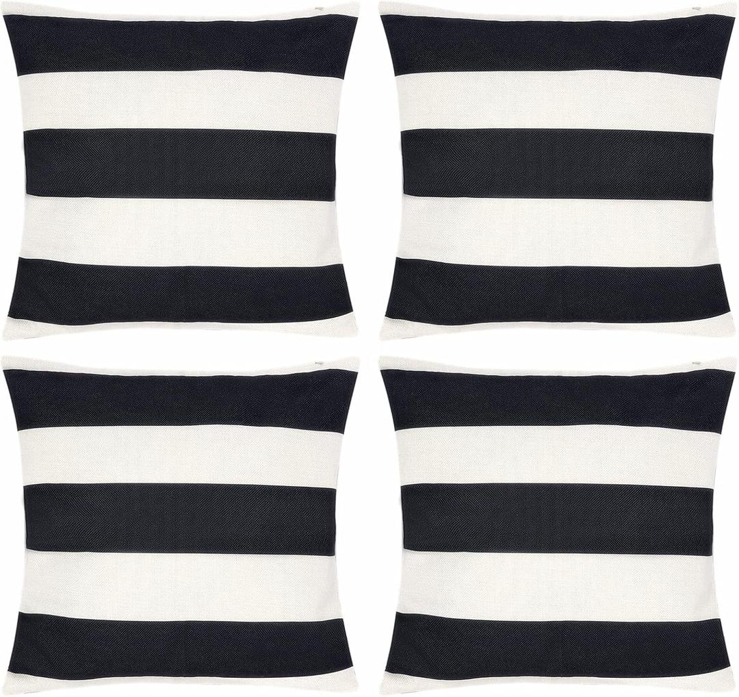 4 Pack Waterproof Pillow Covers Outdoor Throw Pillowcases Decorative Garden Cushion Case for Home Garden Patio Couch Balcony Striped (18 * 18 inch, Black & White)