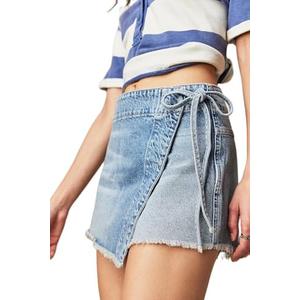 Mxiqqpltky Women's Denim Skorts Skirts Y2k High Waist Frayed Hem Denim Shorts Tie-up Side Jean Shorts Wrap Skirt Size S