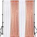 VitalCozy 4 Panels Backdrop Curtains 2 Pcs 4 x 10 ft Sequin Glitter 2 Pcs 7 x 10 ft Chiffon Photo Background Curtains for Graduation Wedding Birthday Party Decorations(White, Rose Gold)