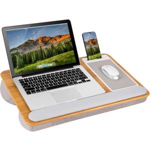 LAPGEAR Home Office Pro Lap Desk with Wrist Rest, Mouse Pad, and Phone Holder - Oak Woodgrain - Fits up to 15.6 Inch Laptops - Style No. 91599