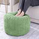 HOMBYS Unstuffed Ottoman Pouf Cover,Round Faux Fur Foot Stool, Fuzzy Chair, Floor Bean Bag(No Filler),Foot Rest with Storage for Living Room, Bedroom, Office, Striped Tufted (Sage Green)