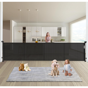 Retractable Baby Gates Dog Gate - 200" Extra Wide Expandable Child Safety Gate, 37" Tall Toddler Pet Mesh Gate with Reinforced Strips for Doorways, Stairs, Hallways, Outdoor & Indoor Large Openings, Black