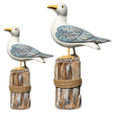 Sewroro Wooden Seagull Figurine Coastal Decor for Home Mediterranean Style Sea Bird Ornament Artistic Sculpture for Office or Living Room Decoration