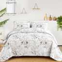 Grey Quilt Set King,3 Pieces Reversible Elegant Grey Botanical Leaves Pattern Bedspread Coverlet Soft Microfiber Bed Cover for All Season(104"90")