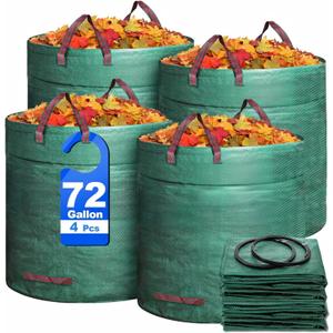 4 Pack 72 Gallons Reusable Yard Waste Bag, Large Lawn and Leaf Bags with 4 Reinforced Handles, Heavy Duty Large Garden Waste Bin Container for Leaves, Grass Clippings, Camping Yard Recycling