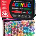 240 Colors Acrylic Paint Markers Set, Soft Flexible Brush Markers for Rock Painting, Canvas, Wood, Ceramic, Glass & Paper DIY Art Crafts