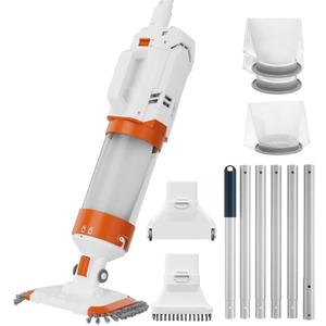 Cordless Heavy Duty Pool Vacuum-True Powerful Suction 16.8 GPM, 60M Run-time, 25m Ultra Fine Mesh Filter, Handheld Rechargeable Hot Tub Cleaner with Poles for Above Ground&Inground Pool