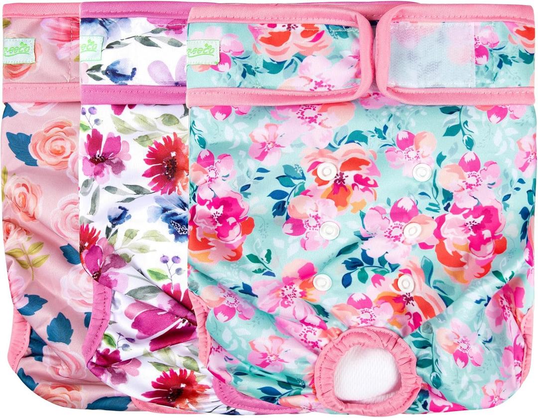 wegreeco Washable Female Dog Diapers Highly Absorbent Reusable Diapers for Dog in Heat Period, 3 Pack (Ink Painting, Large) (Large (15"-17" Waist))