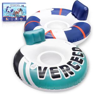 2 Packs Inflatable Pool Floats Adult Pool Chair Float Lounger Heavy Duty River Tube Floaties for Floating Lake Floats Raft with Cup Holder for Adults Kids (MIX)