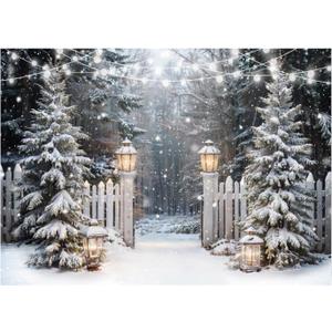 Christmas Winter Photography Backdrop for Kids Winter Wonderland Snow Forest Background Decor, 82.7"x59" Xmas Photo Backdrop Forest Scene Holiday Party Banner Portrait Photo Booth Props
