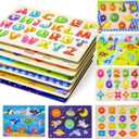 GRINNNIE Toddler Puzzle for 2 3 4 Years Old, 7PCS Montessori Kids Wooden Peg Puzzle Set (Dino Animal Shape Number Fruit..), Preschool Learning Puzzles Toy Gift for Boys Girls Birthday
