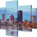 5 Pieces Canvas Art Wall Decor Rochester New York Skyline Bedroom Wall Art Pictures for Living Room USA Downtown Cityscape Wall Painting Modern Wall Art Stretched and Framed Ready to Hang 50"Wx24"H