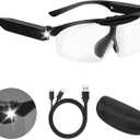 200% Magnifying Glasses with Light, Rechargeable LED Lighted Magnifying Eyewear,Flip-top Hands Free Head Magnifier Eyeglasses for Close Work,Hobbies,Reading,Craft,Jewellery,Sewing Black