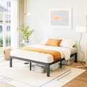 FSCHOS Queen-Bed-Frame / 18 Inch Metal Platform Bed Frame Queen Size/Reinforced Steel Slats Support/No Box Spring Needed/Heavy Duty Mattress Foundation/Easy Assembly/Noise Free/Black
