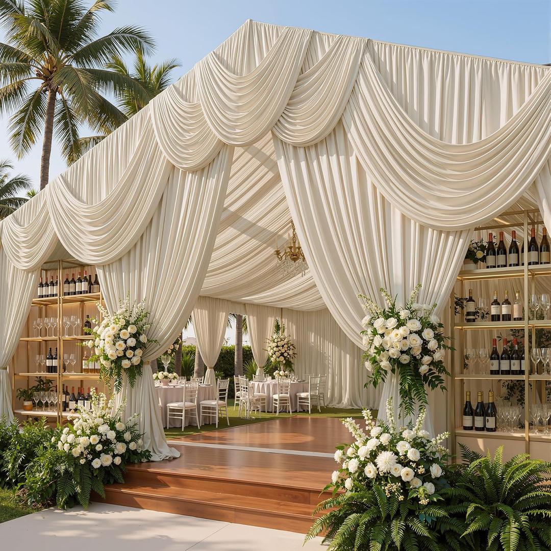 50ftx40ft Beige Ceiling Curtain for Wedding Parties, 60"W x 480"L