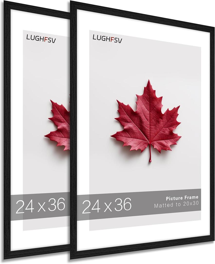 24x36 Large Picture Frame for Wall, Vertical or Horizontal Wall Hanging Large Poster Frame for Photo and Posters, Poster Frame 20x30 with Mat 24x36 Without Mat (Black)
