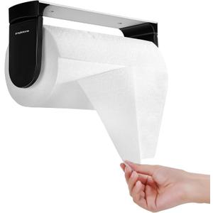 simpletome ONE Hand Tear Paper Towel Holder Under Cabinet Adhesive or Drilling Installation Aluminum Alloy + ABS (Black)