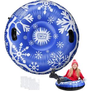 47 Inch Inflatable Snow Tube, Thickened Heavy Duty Hard Bottom Sleds for Snow with Handles, Pool Closing Inner Tube for Outdoor Sledding Snow Tube Sports