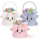 Mimorou 3 Pack Easter Basket Soft Plush Bunny Sherpa Personalized Bucket with Rabbit Ears Decorative Bow Large Bunny Tote Bags Ideal for Egg Hunt, Party Favors(White Pink and Blue)