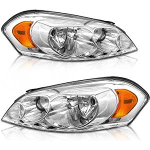 Headlights Assembly for 2006-2013 Chevy Impala/ 2014-2016 Chevy Impala Limited/ 2006-2007 Chevy Monte Carlo Chrome Housing Amber Reflector Replacement Driver and Passenger Side(W/O Bulbs)