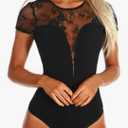SEBOWEL Women Long Sleeves Mesh See Through Jumpsuit Bodysuit Top Leotard, XXL