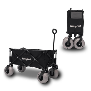 SUNNYFEEL 41" L Beach Wagon with Big Wheels for Sand - 550lbs Heavy Duty Folding Beach Wagon - All Terrain Steel Frame with 9" Pneumatic Tires for Beach, Camping, Sports, Garden (Black)