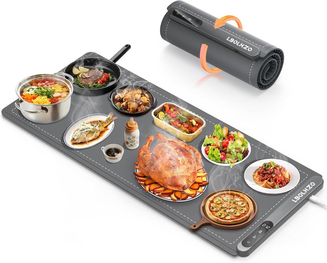 Warming Mat For Food Extra Large 36"x16" 580W Food Warmer Chafing Dishes for Buffet, Food Warming Mat, Food Warmers for Parties Buffet,6 Temp 6 Hour Timer Heating Mat for Food Valentine Gifts (Plus, Grey)