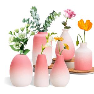 Ceramic Vase Set - Contains 6 Small Vases in with Gradient Colors,Suitable for Home,Table Centerpieces,Room and Office Decoration (Pink)