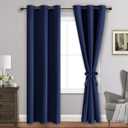 JIUZHEN Blackout Curtains with Tiebacks - Thermal Insulated, Light Blocking and Noise Reducing Grommet Curtain Drapes for Bedroom and Living Room, Set of 2 Panels, 42 x 84 Inches Long, Navy Blue
