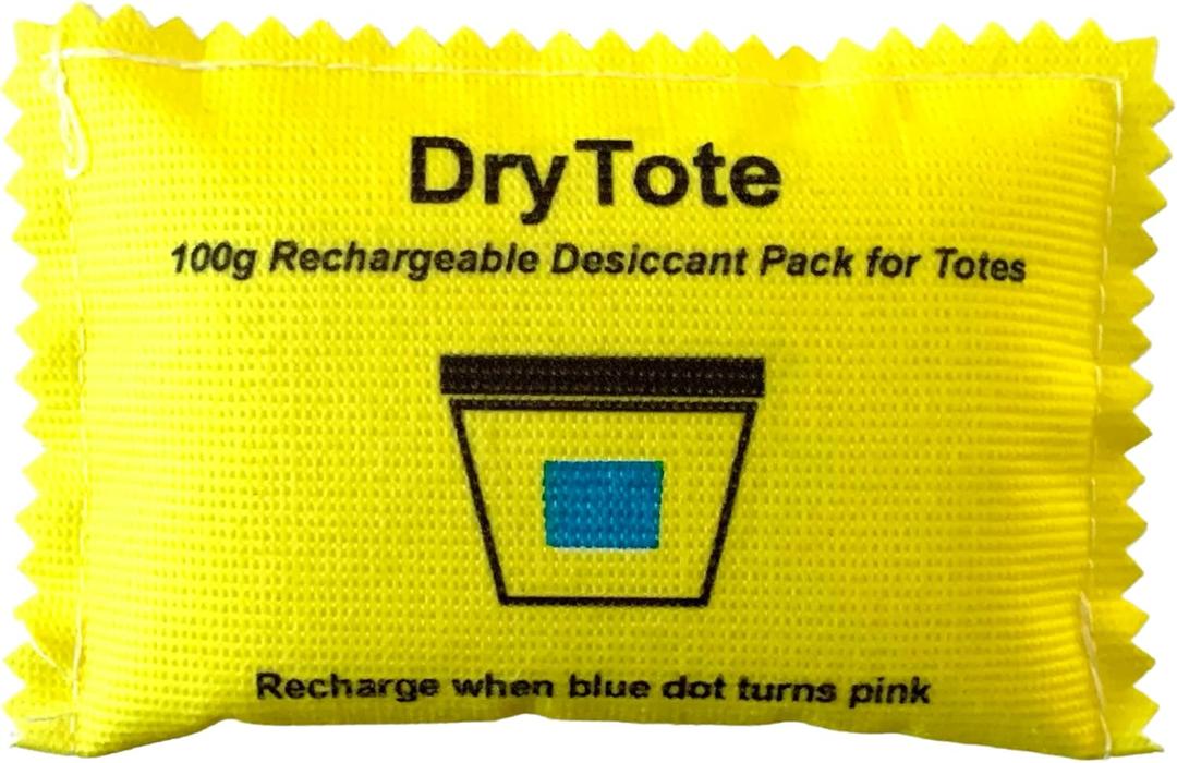 DryTote Rechargeable Desiccant Pack, Ultimate Moisture Absorption, Color Change Indicator, Safe Storage Protection, Large Capacity 200 Gallons, 100g, Yellow