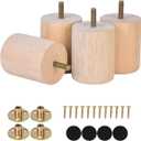 Maricome 3 inch Unfinished Wooden Furniture Legs Set of 4 Predrilled M8 Bolt, Wood Replacement Feet with Mounting Nuts and Screws for Dresser Ottoman Cabinets Chair