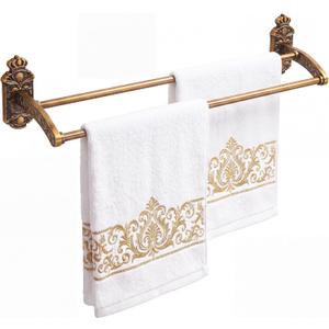 Mifoci Vintage Double Towel Bar, 24 Inch Antique Brass Bathroom Rack, Wall Mounted Heavy Duty Holder with Mounting Hardware for Bath Towels, Kitchen & Shower