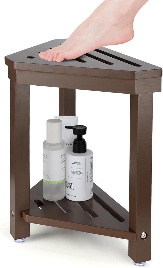 Boulphia Shower Foot Rest 14in, Acacia Wood Shower Stool for Shaving Legs (Walnut)
