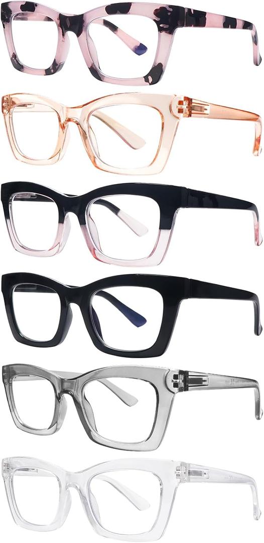 SIGVAN 6 Pack Reading Glasses Blue Light Blocking Square Computer Spring Hinge Readers for Women 6 Mix-9, 4.0 x