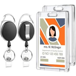 2 Set Badge Holder Retractable Clip Heavy Duty Badge Reel with Acrylic Clear Vertical ID Card Badge Holders for Work Office Nurse Teacher Student