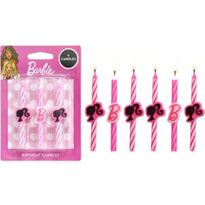 2 x Barbie Birthday Cake Candles | 6 Birthday Candles for Cake Decorations, Pink Stripe Candles, Cake Toppers for Barbie Party