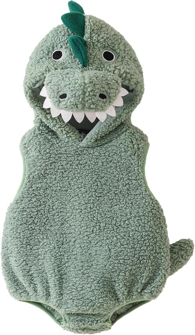 Baby Boy Girl Dinosaur Costume Cute Sleeveless Romper with Hat Newborn Infant Halloween Cosplay Clothes (12-18 Months, Emerald)