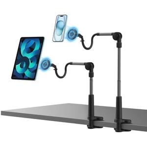 1 Pack CPLR: EZpod Magnetic Tablet & Cell Phone Holder Mount for Bedstand | Desktop Compatible with MagSafe for iPhone 16 15 14 13 Pro Max Mini with 360° Rotation and Flexible Gooseneck Tabletop Clamp Stand
