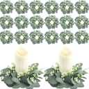 Panelee 20 Pcs Wedding Candle Rings Wreaths Green Eucalyptus Leaves Artificial Leaf Boho Candle Pillars Holder